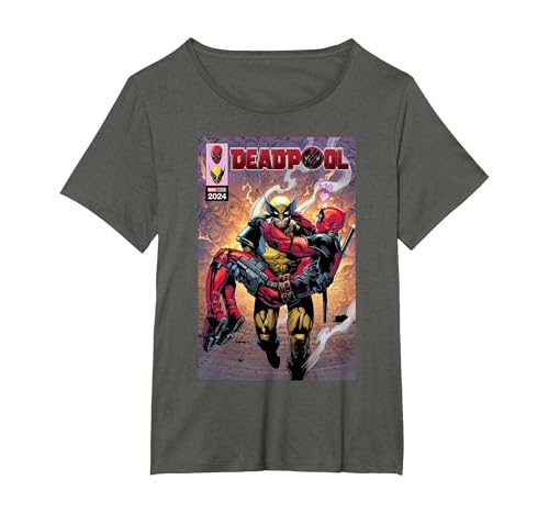 Marvel Deadpool & Wolverine Logan Carrying Wade Comic Cover T-Shirt, Women's Plus, Asphalt Grey, 1X