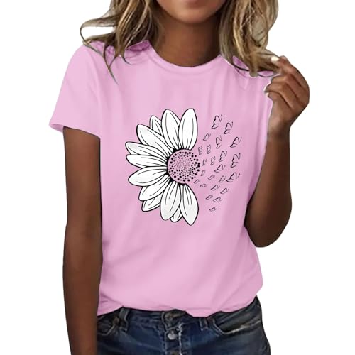 riou Camiseta Mujer Manga Corta Originales Divertido Estampado Clásico Cuello Redondo Basica T-Shirt Elegante Suelta Camiseta Ligera Algodón Verano Deporte Fiesta Cómodo Casual Tops tee