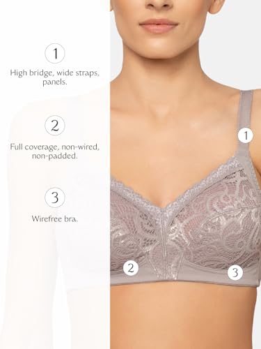 Image of Triumph Delicate Doreen Non Wired Non Padded Big Cup Bra Wireless Full Coverage Lace Everyday Women Bra Retro Support Wide Straps High Center Bridge Lingerie Pack of 1