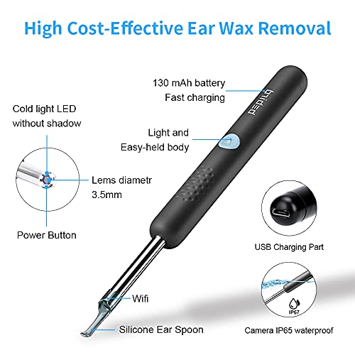 Ear Wax Removal,Earwax Remover Tool with 1080P FHD Wireless Wfi Ear Camera and 6 LED Lights,Visual Waterproof Ear Cleaner for iPhone, iPad & Android Smart Phones, with Ear Pick Ear Cleaning Kit