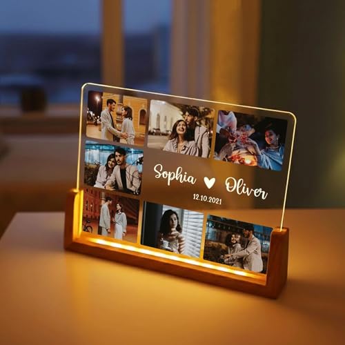 Image of Customized Photo Led Light With Adapter Frame for Couples | Personalized Picture Frame Wooden Stand | Custom Gift | Romantic Anniversary, Wedding, Birthday valentine's day for Gift Him or Her (U Shape Lamp)