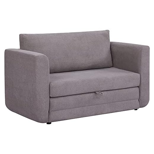 HOMCOM Pull Out Sofa Bed, Modern Convertible Loveseat Sleeper, Upholstered Sleeper Sofa for Small Space, Living Room, Apartment and Dorm, Light Grey