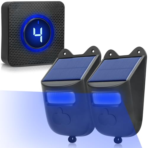 Absdefen ワイヤレスチャイム ドアベルアラーム 人感センサー ドアベル 赤外線センサー 4段階の音量 38種類の呼出音楽 防犯センサー ドア周り防犯用品 非接触 コードレス ドアチャイム 防水 電池不要 感度調節可能 音量調節可能 屋外防犯 盗難防止 自宅 店舗 会社 ガレージ (送信機2個 受信機1個)