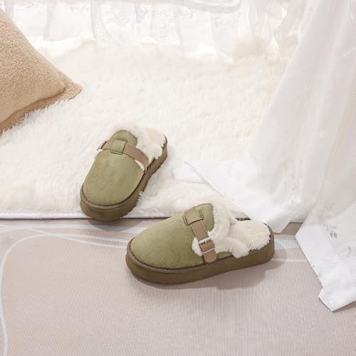 Women's Fuzzy Platform Slippers with Adjustable Buckle, Anti-Slip Sole Cozy Comfy Warm Winter Indoor Outdoor Slip-On House Shoes4