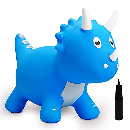 Image of EVERICH TOY Kids Dinosaur Bouncy Animal Toys, Inflatable Triceratops Bouncer, Ride on Bounce Hopper, Indoor Outdoor Activity Birthday Gift for 18 Months 2 3 4 Years Old Boys