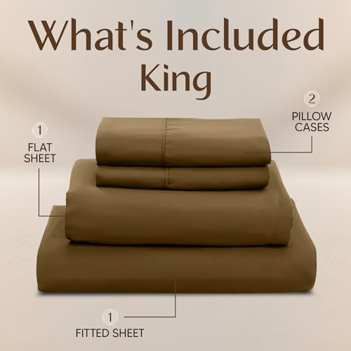 Image of Utopia Bedding King Size Sheet Set - 4 Piece Bed Sheets, Soft and Breathable Microfiber, Includes 1 Fitted Sheet, 1 Flat Sheet and 2 Pillowcases - Oeko Tex (Mocha)