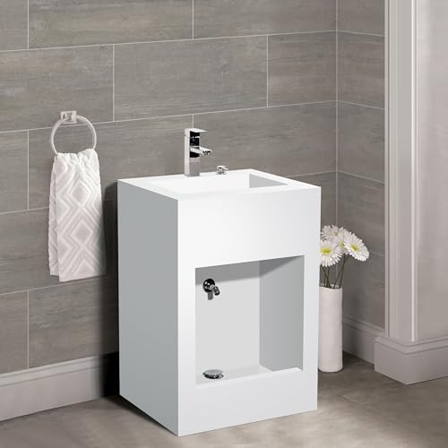 Ceramic Wudu Dual Level Basin – Ablution Foot Wash & Sink Unit – Wall Hung Wudu Basin with Tap & Fittings – Islamic Bathroom Wash Basin (Stone White)