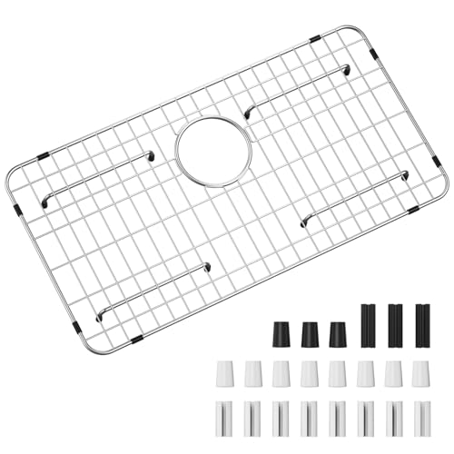 Kitchen Sink Grid and Sink Protectors, Stainless Steel Sink Grids for Bottom of Kitchen Sinks, 26' x 14' with Rear Drain for Single Bowl Sinks