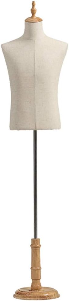 Male Shirt Form Mannequin Torso with Round Wood Stand, Adult Men's Clothing Display Body Bust Forms Maniki ，Wood Color-M