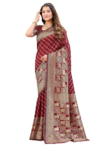 Image of Satrani Women's Silk Banarasi Weaving Saree with Unstitched Blouse Piece