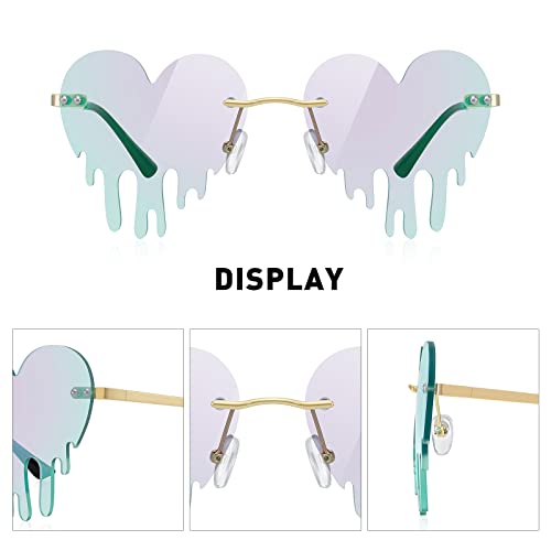 Melting Heart Sunglasses for Men/Women Rimless Irregular Party Sun Glasses Metal Lens Halloween Colorful Glasses3