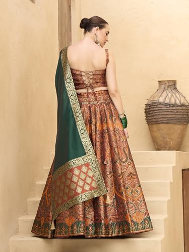 Image of PURVAJA Women's Kanjiwaram Semi-Stitched Lehenga choli