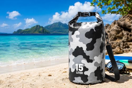 Image of Waterproof Dry Bag with Phone Case, 2L /3L /5L /10L /15L /20L /30L, Floating and Lightweight Bags for Kayaking Rafting Boating River Trekking-Multi Color (15 Liter Grey)