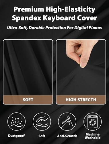 88 Keys Piano Keyboard Dust Cover, Stretchy Protective Keyboard Cover with Elastic Cord Locking Clasp, Universal Fit for All 88 Keys Digital Electronic Pianos, Must Have Piano Accessories