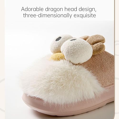 Fluffy Warm Cute Deer in Headlights Comfortable Closed Toe Slippers, Fuzzy Comfy for Autumn Fall Winter Spring Indoor Outdoor Use, Silly Funny Bearded Reindeer Caribou Elk Dragon Antler Animal Design4