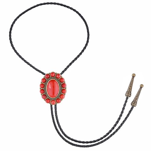 Image of GelConnie Bolo Tie for Men Women Western Cowboy Turquoise Leather Necktie | Natural Stone Bolo Tie Necklace for Women Rodeo Cowboy Leather Necktie Native American Western Cowgirl Ties Adjustable Cord