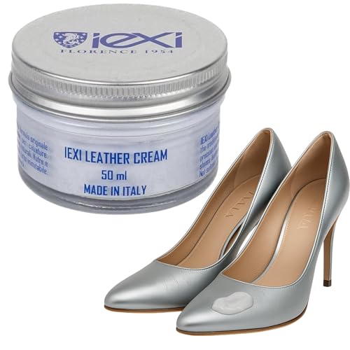 IEXI Crema brillante para zapatos de piel, fabricada en Italia, crema de cuero, 50 ml, cromatina nutritiva y revitalizante, crema para abrillantar, nutrir y mantener suave la piel, plateado, Talla