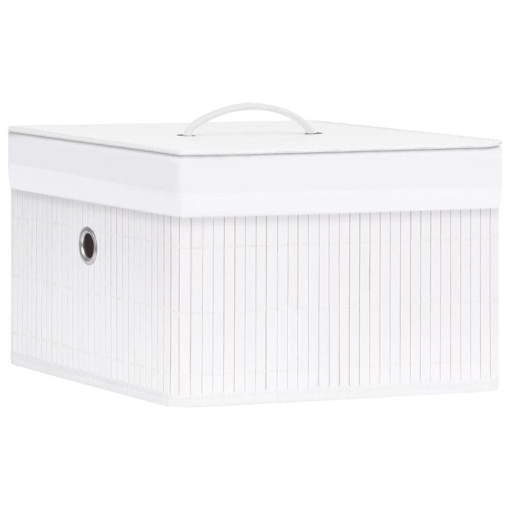 QZZCED Bamboo Fabric Storage Boxes 4 Pcs White, Foldable Woven Storage Bins with Eyelet for Wardrobe, Durable Organizer for Scarves Socks Underwear on Shelf