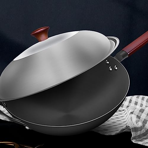 Wok de acero carbono tradicional con mango de madera y acero miniatura 5