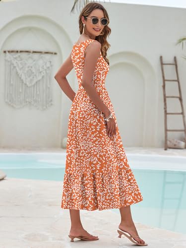 Image of AUSELILY Womens Summer Maxi Dress Casual Sleeveless V Neck Floral Dresses | A line shape with practical side pockets, Vacation dress for resort walks, Pair with low heels and simple jewelry
