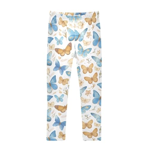 Watercolor Blue Girls' Leggings Toddler Doodles Brown Butterfly Kids Yoga Pants Dance Active Tights 4T