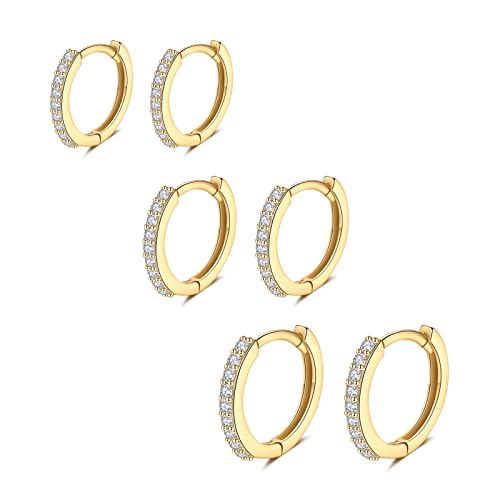 JOPLY Sterling Silver Hoop Earrings for Women | Gold Hypoallergenic S925 Huggie Hoop Earrings Small Cubic Zirconia Sleepers Earrings Studs Set Jewellery Gifts for Girls Men (8/10/12mm)