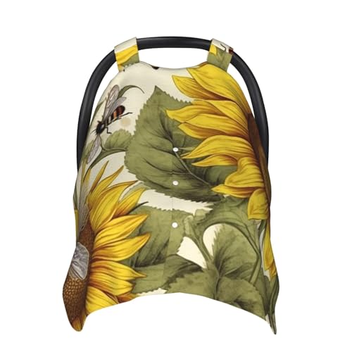 Housse de siège auto bébé abeille et tournesol - Canopée multi-usage en tissu doux et respirant