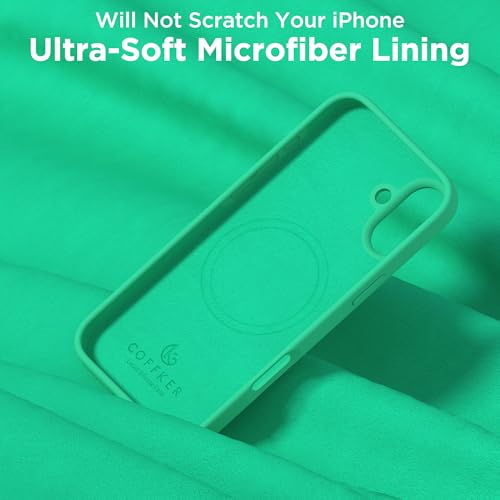 Image of Magnetic for iPhone 16 Case, Compatible with Magsafe, Suction Cup Phone Mount, [2 Screen Protectors][Camera Lens Protector] Silicone Shockproof Protective Slim Phone Cover 6.1 inch, Emerald Green
