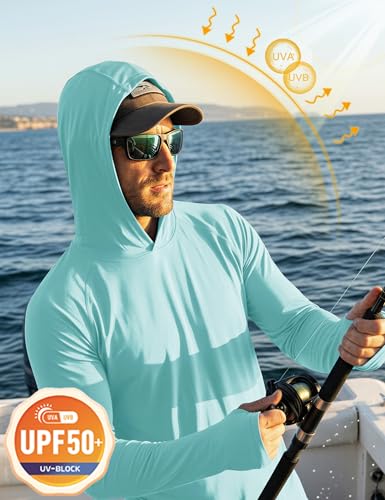 Image of MAGCOMSEN Men's Hooded UPF 50+ Sun Protection T Shirts Long Sleeve Athletic Fishing Shirts Rash Guards
