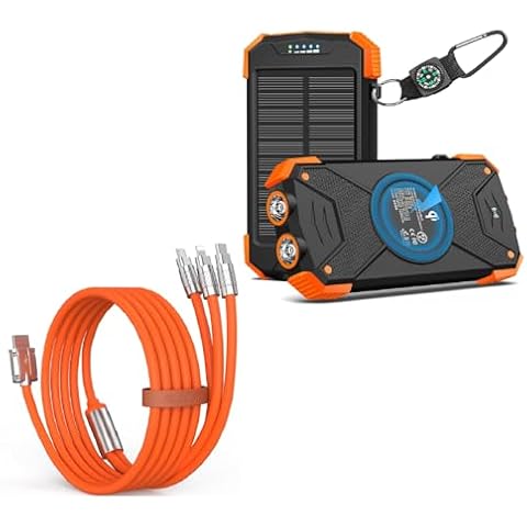 BLAVOR Solar Charger Power Bank 10,000mAh, 20W Fast Charging External Battery Pack +3 in 1 Multi Charging Cable 4FT Cover