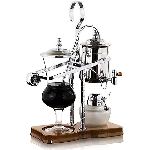 Belgian Belgium Royal Family Balance Siphon Syphon Coffee Maker with Tee Handle Silver Color,1 Set Cover