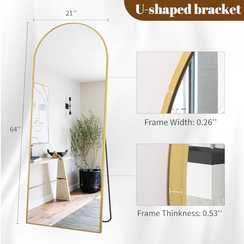 Image of Koonmi 64x21 Arched Full Length Mirror, Floor Mirror with Stand