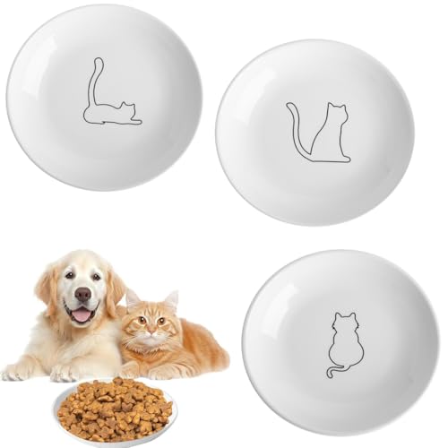 3 Stück Katzen Fressnapf Futternapf, Nassfutternäpfe, Flache Schalen, Katzenfutter Teller Keramik, Katzennäpfe Keramik Napf, Flacher Breiter Futter für Katzen