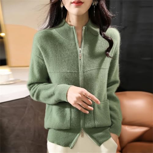 Women 100 Percent Merino Wool Sweater Half-high Collar Cardigan Thickening Tops Cashmere Zipper Knitting Jacket4