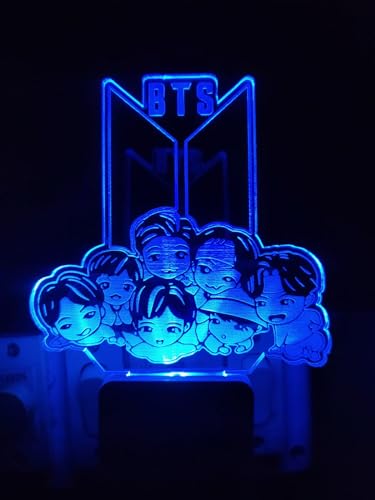 Image of 3D Optical Illusion BTSBTS7 Acrylic Night Lamp, 7 Colors RGB Auto Color Changing Led Plug and Play Night Light Lamp (Acrylic, Multi Color, Pack of 1) (BTSs7)