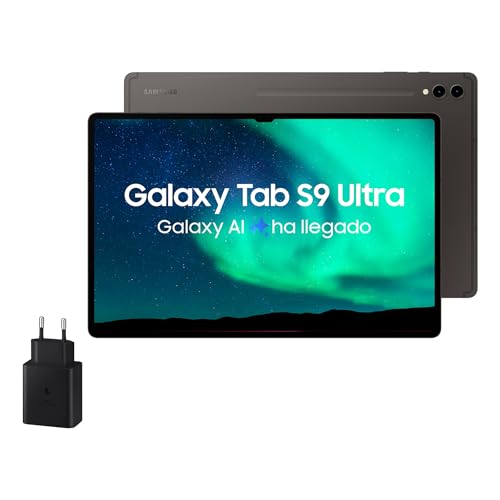 SAMSUNG Galaxy Tab S9 Ultra, 256 GB, WiFi + Cargador 45W - Tablet Android con IA, Ranura MicroSD, S Pen Incluido, Gris (Versión Española)