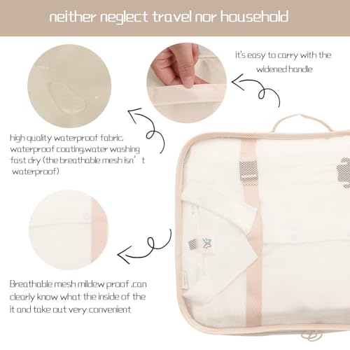 Image of 7pcs Set Travel Organizer Packing Cubes Lightweight Travel Luggage Organizers with Laundry Bag or Toiletry Bag Laundry Organiser. (Cream)