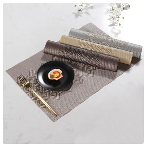 Image of Rectangular Heat Resistant Non-Slip Weave Placemat for Dining Table, Cleanable PVC Woven Dinner Mats | Low-Maintenance| Perfect for Home, Kitchen, Restaurant, Office (Ash Grey, Set of 4)