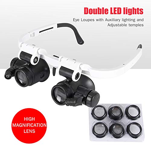 Lechnical Lupas de olhos binoculares Lupas de joias Estilo de Lupa Lupa com 2 luzes LED para joalhei