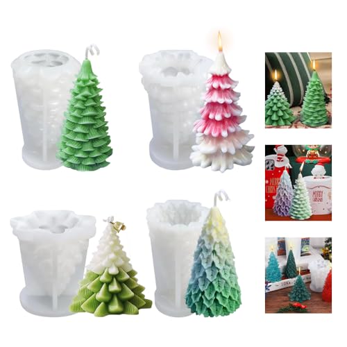 XPJBKC 4 Stück Silikonform Tannenbaum Kerze Tannenbaum DIY 3D Nicht-Stick Gießform Tannenbaum Wiederverwendbar Silikonform Weihnachtsbaum silikonform Weihnachten Deko