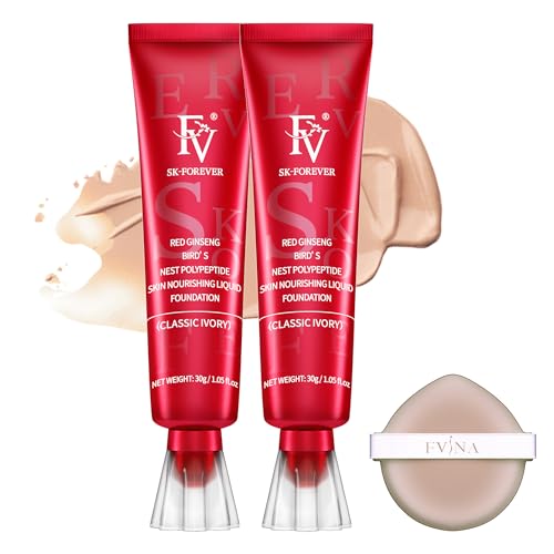 FV 2 Piezas Base Maquillaje Impermeable con Acabado Mate y Larga Duradero, Cobertura Media, Para Pieles Grasas y Mixtas, Base de Maquillaje Textura Ligera, 30g, Classic Ivory