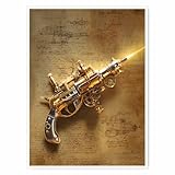 Steampunk Wall Art – Retro Industrial Blueprint Canvas Print, Mechanical Gear Poster, Vintage Sci-Fi Print for Man Cave or Game Room Decor 11x14in Unframed