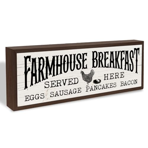 Kitchen Wood Sign, Farmhouse Breakfast Served Here Sign, Wall Tabletop Decoration, Sausage Decor, Rustic Home Decors for Kitchen, Dining Room Decors 9.5x3.1x1 inches