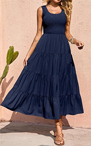 Image of PRETTYGARDEN Women's 2026 Casual Loose Plain Maxi Sundress Smocked Tank Dress Sleeveless Summer Beach Tiered Long Dresses