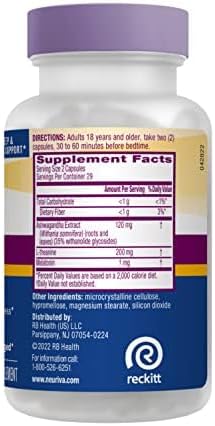 NEURIVA Sleep Plus with 4-in-1 Benefits - Clinically Tested Ashwagandha, L-Theanine & Melatonin - Reduce Stress, Fall Asleep Faster, Improve Sleep Quality, Wake Up Refreshed*, 58ct Capsules