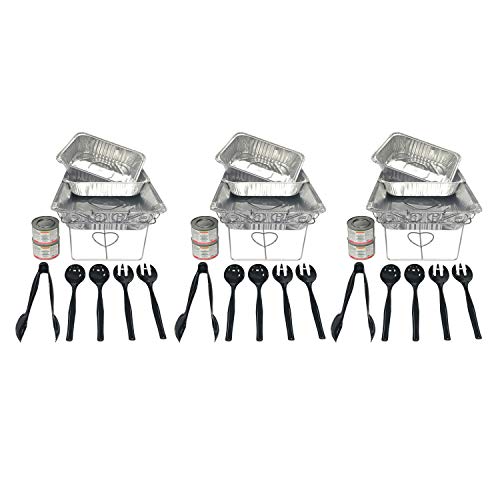 Party Essentials 33-Piece Elegance Version of Party Buffet Serving Kit Includes Premium Chafing Racks Aluminum Pans Ethanol Fuel and Heavy Duty Serving Utensils UPK-33F