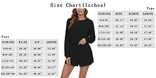 JINKESI Women's Waffle Knit Pajama Set Long Sleeve Top and Shorts Lounge Sleepwear with Pockets Black-Large - Image 5