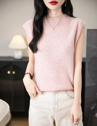 Women's 100% Merino Wool Spring Fall Winter First-Line Ready to Wear Mock Neck Seamless Knit Sleeveless Sweater Vest3
