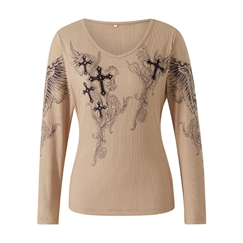 Image of Grunge Clothes for Women Y2K Tops Long Sleeve Fairy Grunge Aesthetic Shirts Teen Girls Vintage Graphic Tees Fall