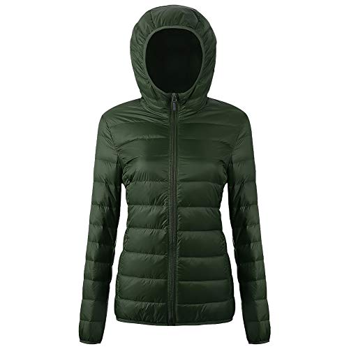 Women's Packable Down Jacket II Puffer Ultra Light Weight Short Hooded Coat with Travel Bag U120WYRF026-Dark Green-S